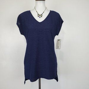 Dana Buchman Navy Textured Step-Hem Pullover V-Neck Top Blouse NEW NWT Size S